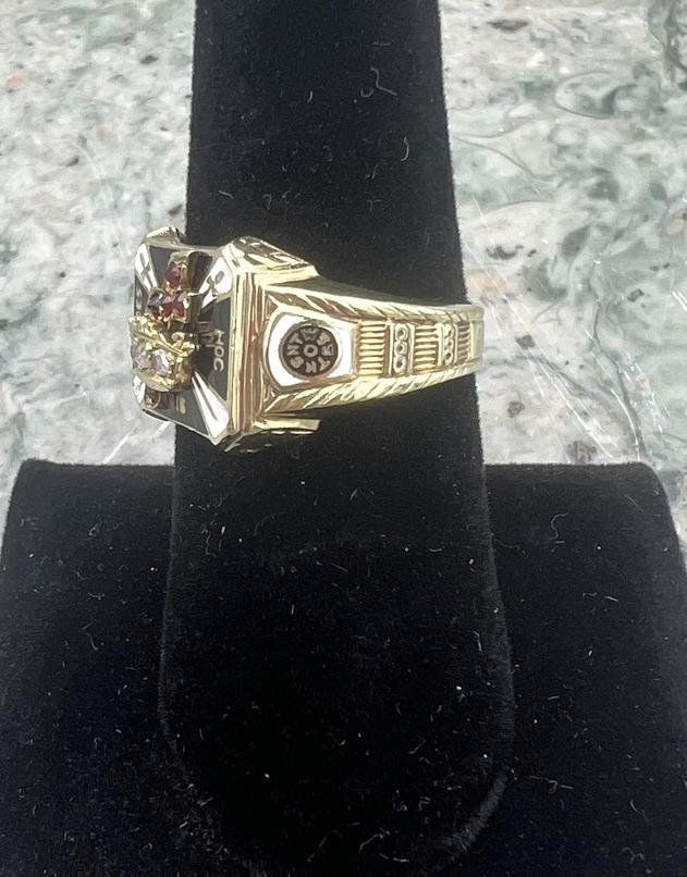 14k Knights Templar Masonic Gold Ring with Crown Cross Gemstones 3