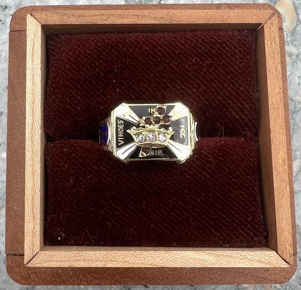 14k Knights Templar Masonic Gold Ring with Crown Cross Gemstones