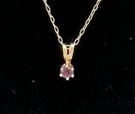 14k Gold Chain Necklace with Purple Stone Solitaire Pendant. 17" Chain. 2
