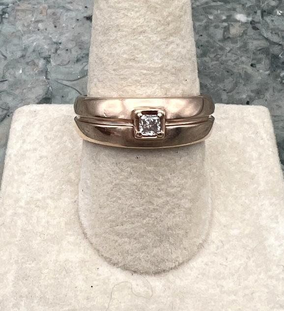 14k Rose Gold Band Ring with Princess Cut Diamond 2