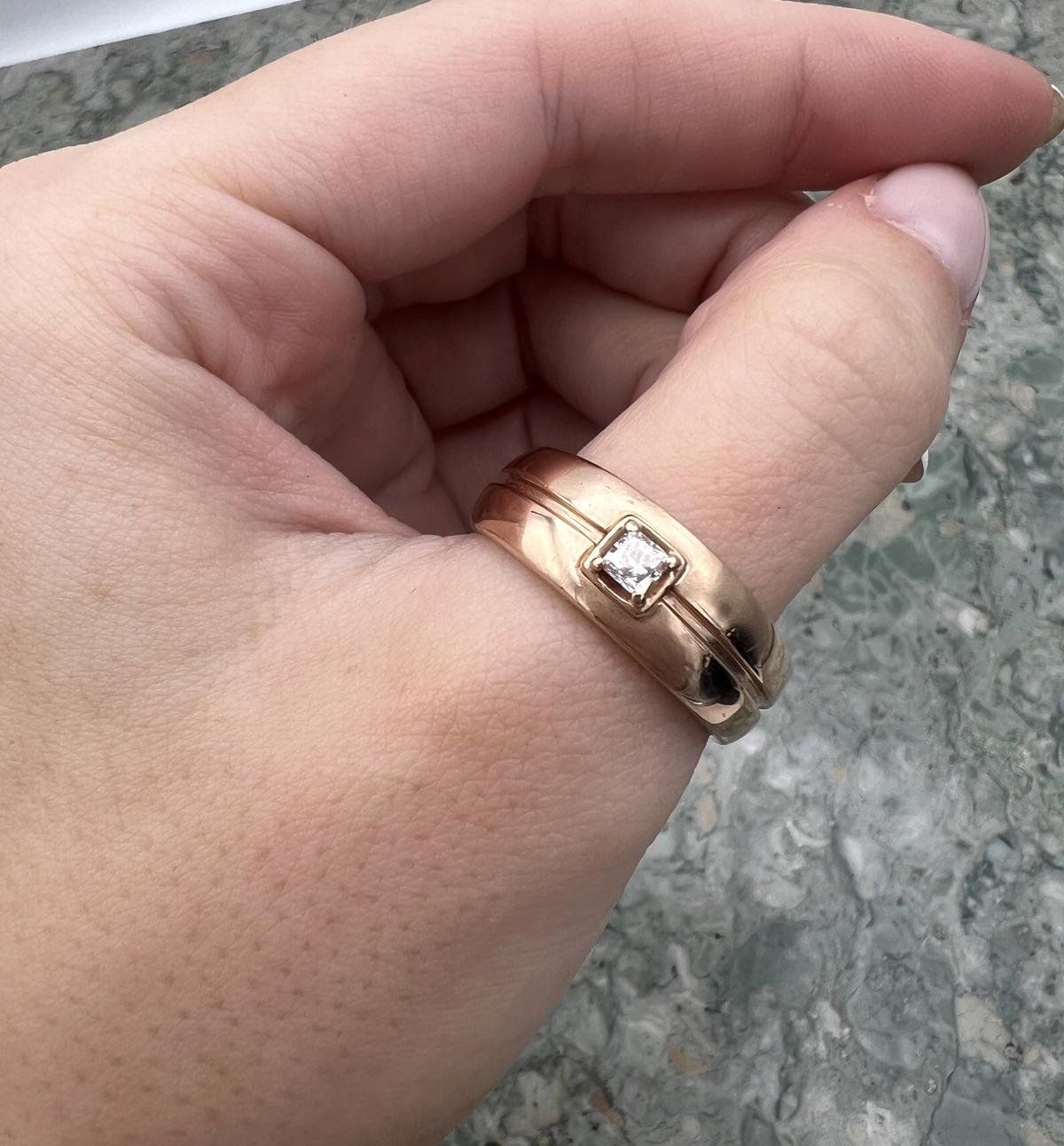 14k Rose Gold Band Ring with Princess Cut Diamond 3