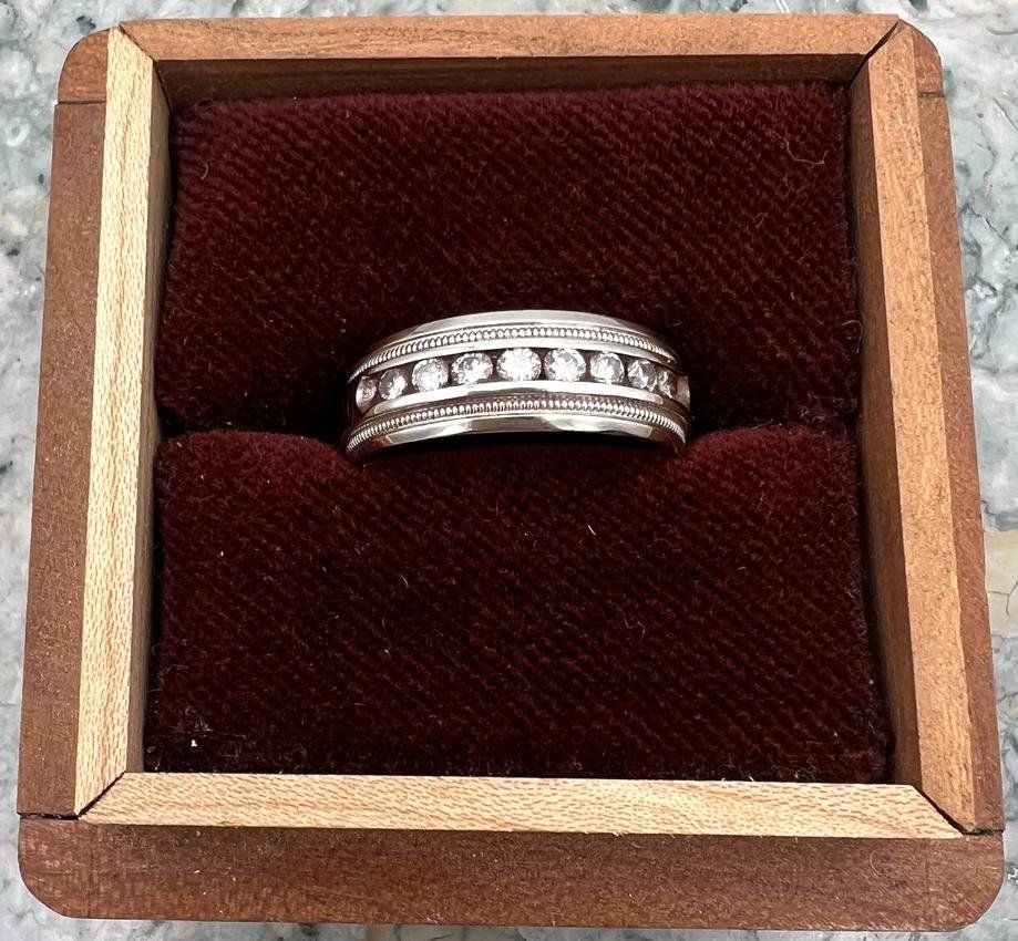 14k White Gold Channel-Set Diamond Band with Milgrain Detail