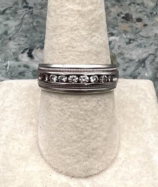 14k White Gold Channel-Set Diamond Band with Milgrain Detail 2