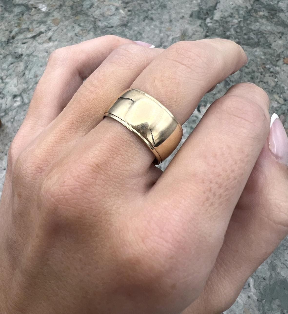 14k Wide Gold Band Ring Polished Finish Contemporary Style 3