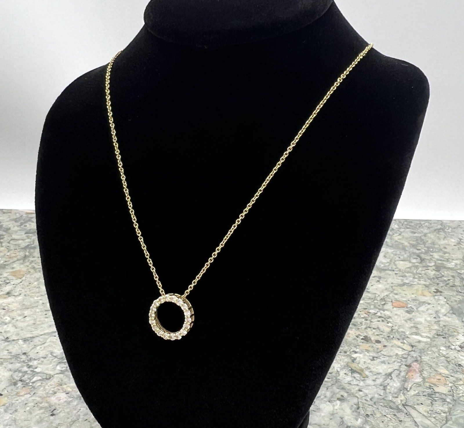 18k Tiffany Co. Gold Circle Pendant Necklace with Diamond Accents. 18" Chain. 3