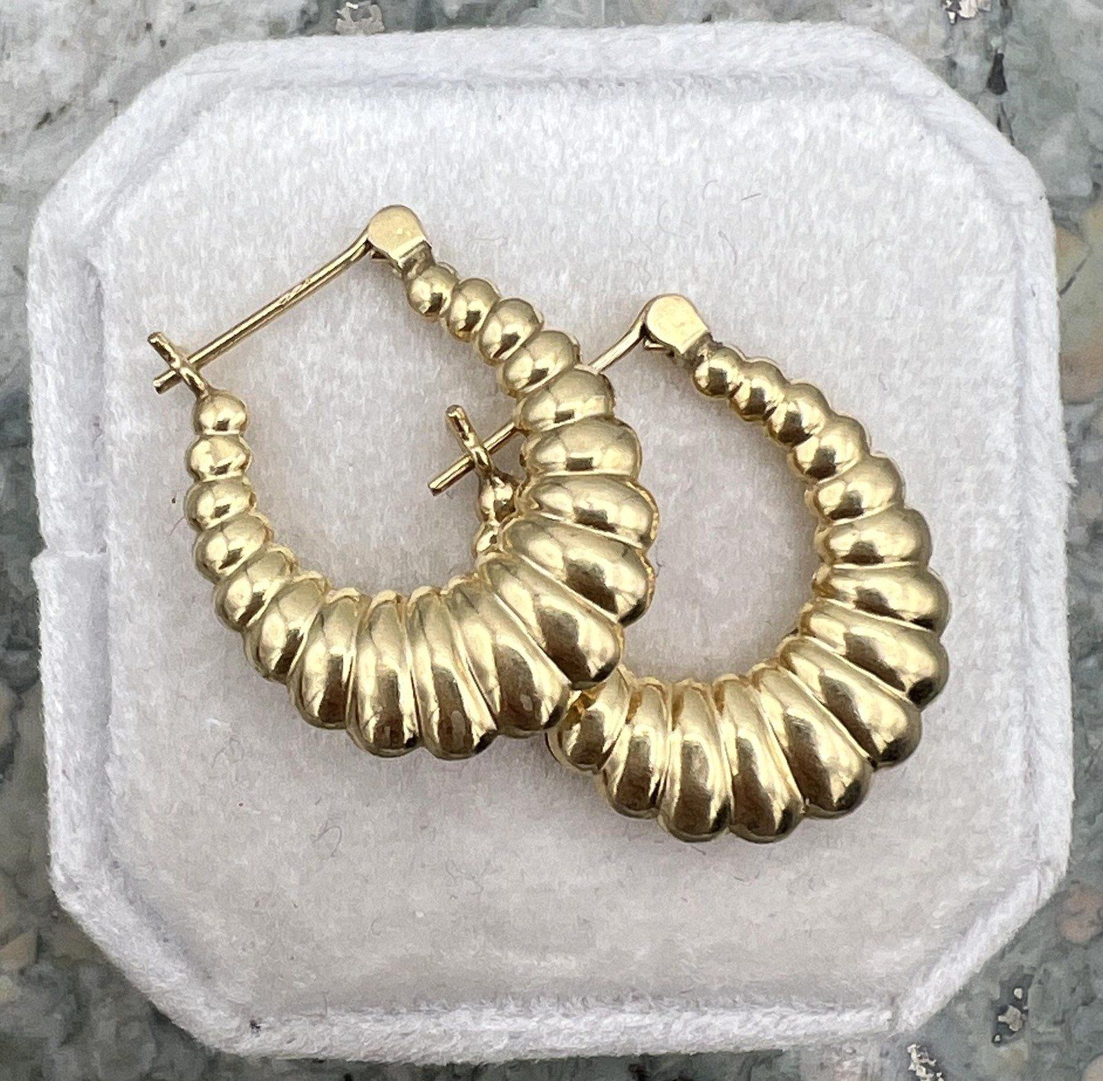 14k Gold Twisted Rope Hoop Earrings Vintage Style
