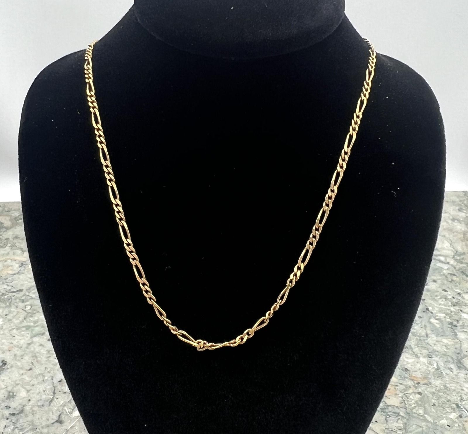 18k Gold Figaro Chain Necklace. 24" Chain.