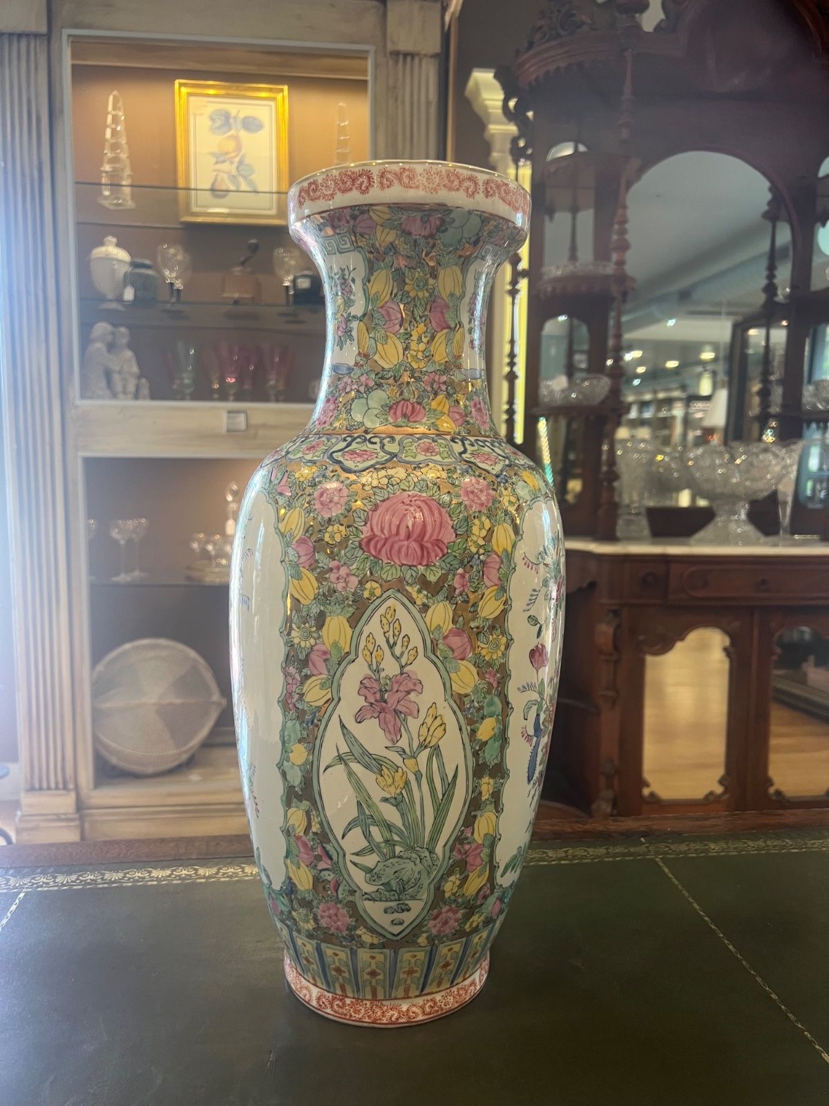 Large Chinese Famille Rose Porcelain Vase Birds Flowers Marked 2