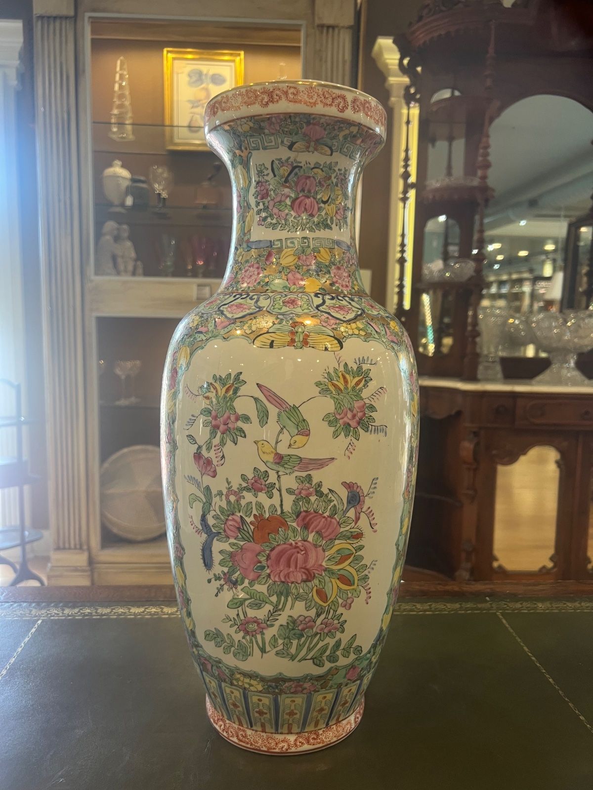 Large Chinese Famille Rose Porcelain Vase Birds Flowers Marked