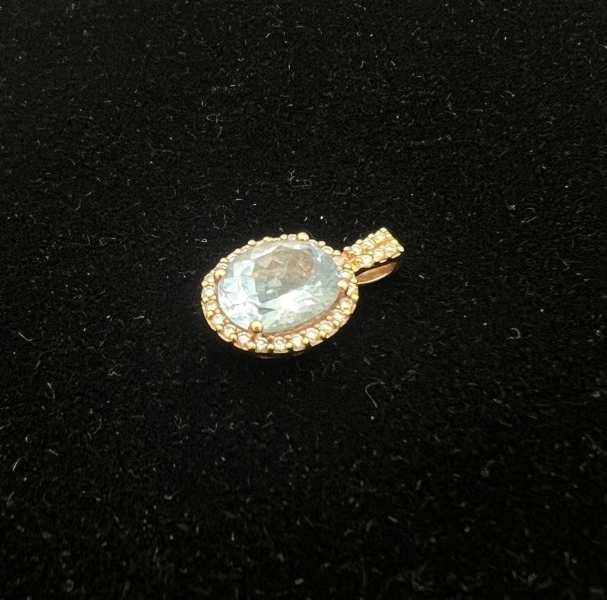 14k Rose Gold Oval Aquamarine & Diamond Halo Pendant 2