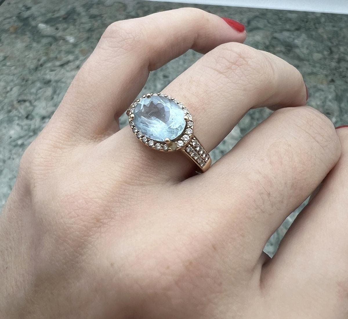 14k Rose Gold Aquamarine & Diamond Halo Ring Oval Cut 3