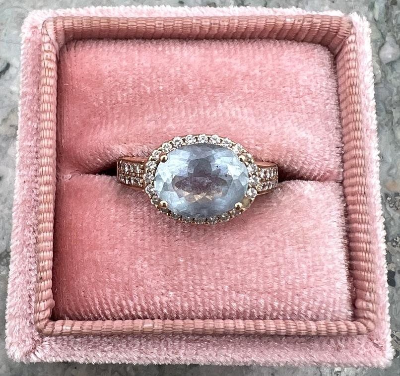14k Rose Gold Aquamarine & Diamond Halo Ring Oval Cut