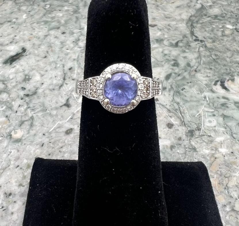 14k White Gold Tanzanite & Diamond Halo Cocktail Ring 2