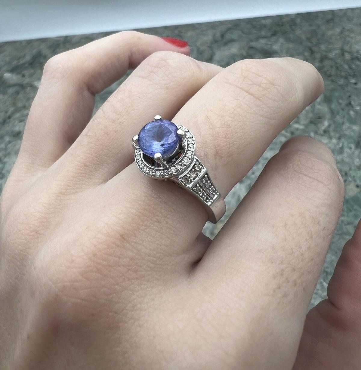 14k White Gold Tanzanite & Diamond Halo Cocktail Ring 3