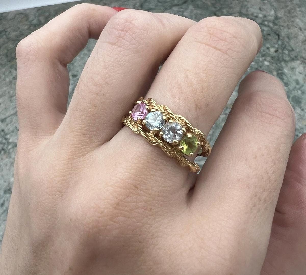 14k Gold Multi-Stone Mother's Ring Rope Band Design 3