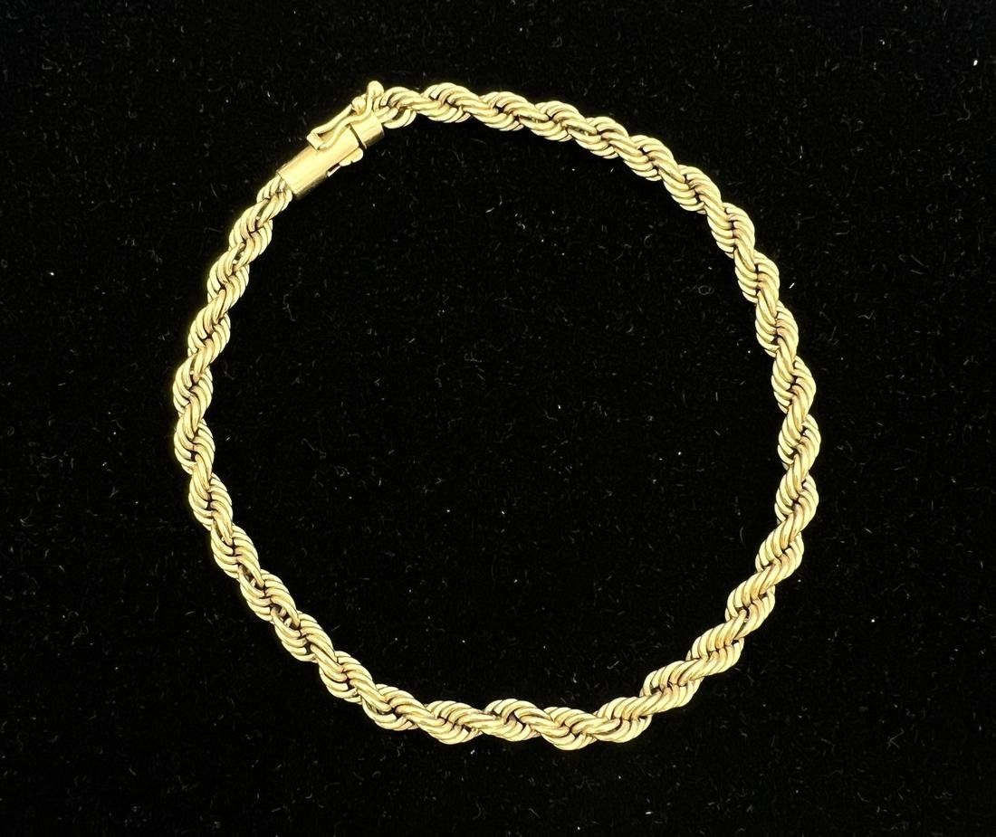 14K Gold Rope Chain Bracelet with Box Clasp. 8" Length 2