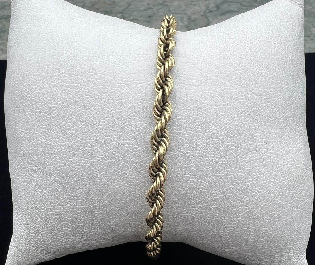 14K Gold Rope Chain Bracelet with Box Clasp. 8" Length