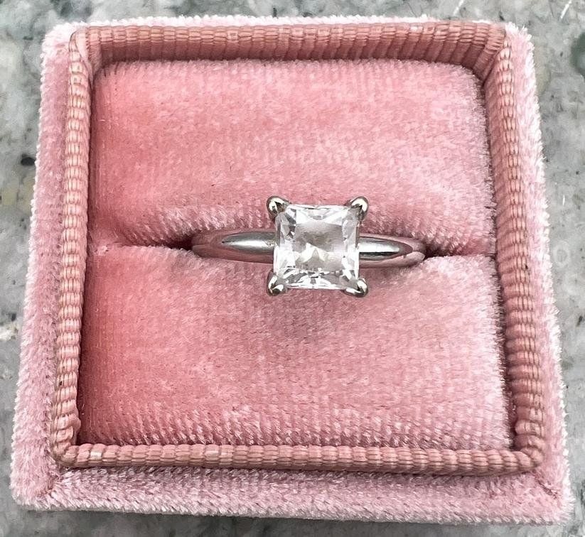 14k Princess Cut Solitaire Ring White Gold Band