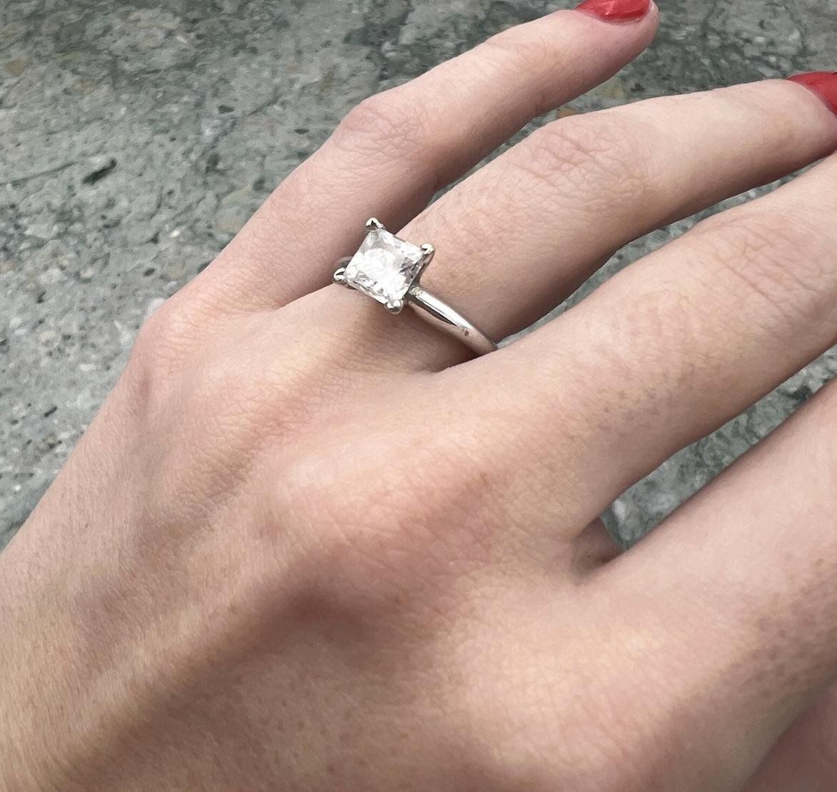 14k Princess Cut Solitaire Ring White Gold Band 3