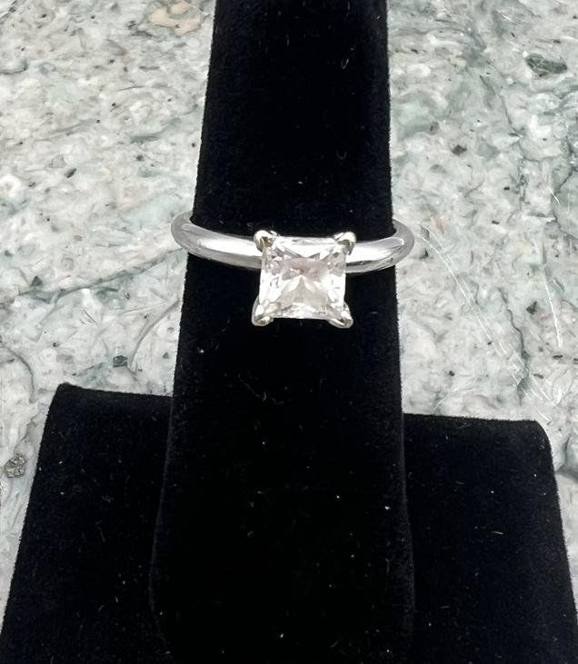 14k Princess Cut Solitaire Ring White Gold Band 2