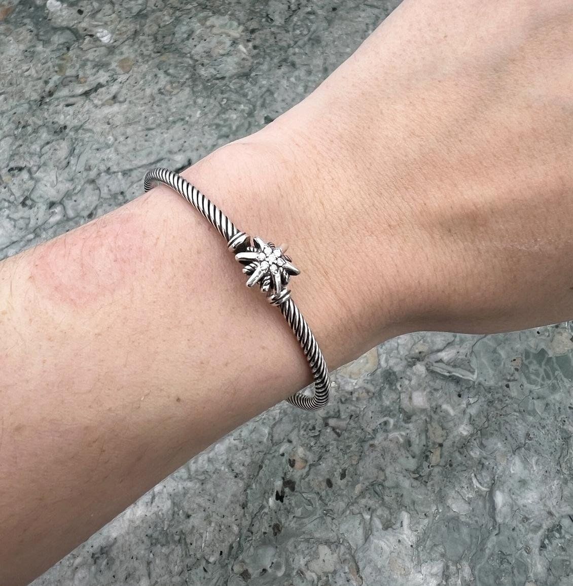 David Yurman Sterling Silver Starburst Cable Bracelet w/ Diamonds 2