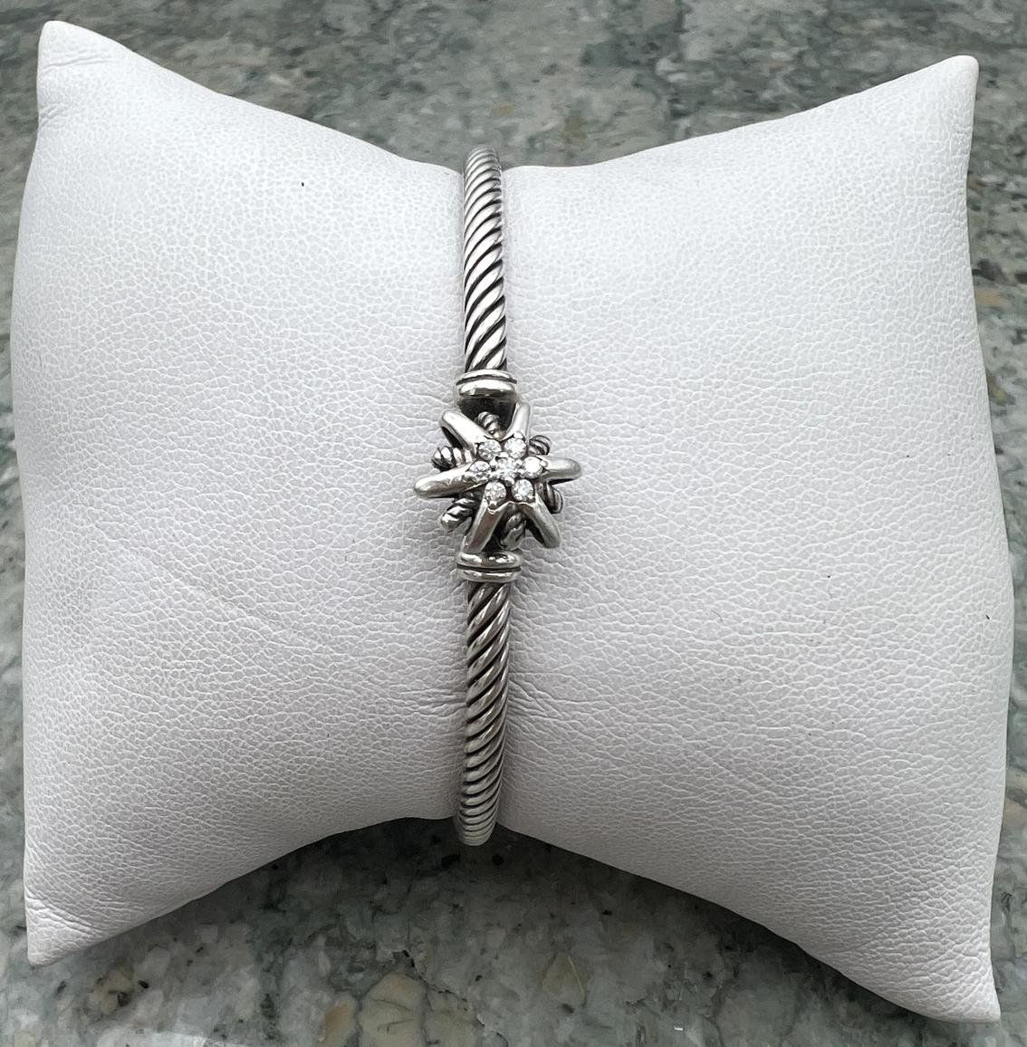 David Yurman Sterling Silver Starburst Cable Bracelet w/ Diamonds