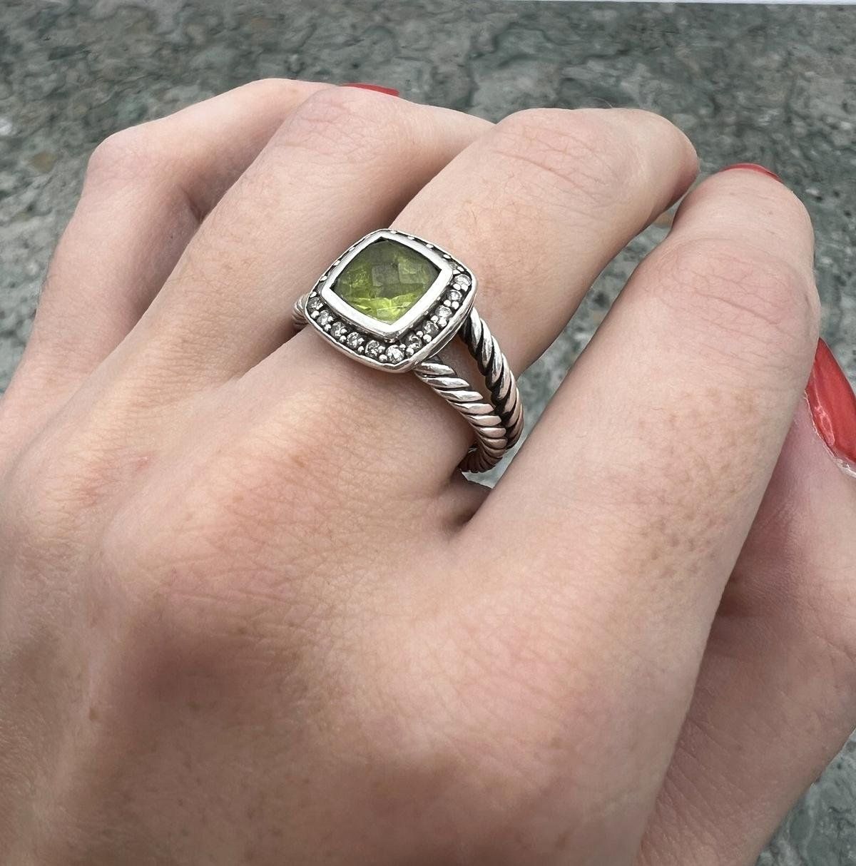 David Yurman Petite Albion Ring Sterling Silver Peridot Diamond 3