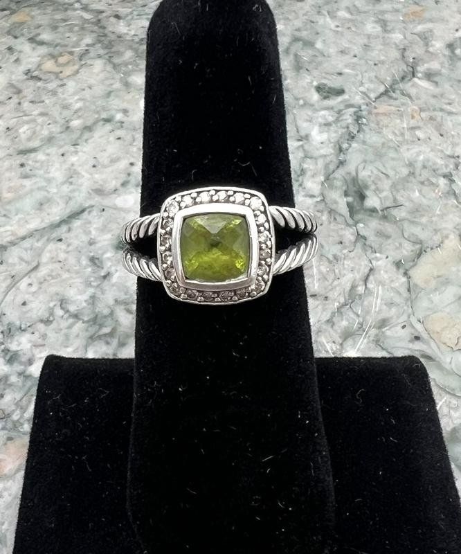 David Yurman Petite Albion Ring Sterling Silver Peridot Diamond 2