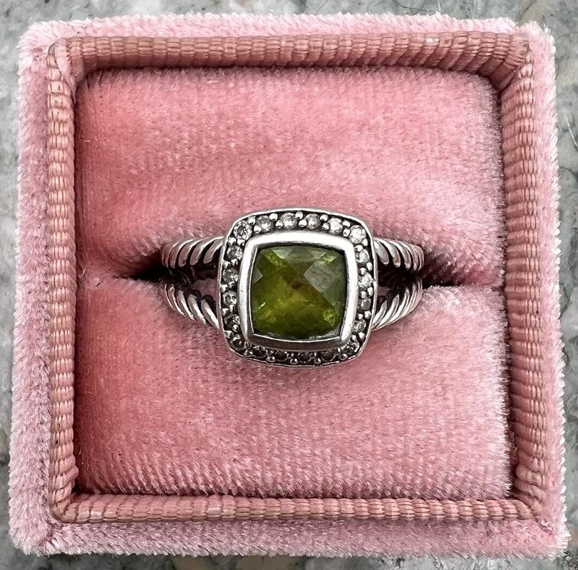 David Yurman Petite Albion Ring Sterling Silver Peridot Diamond