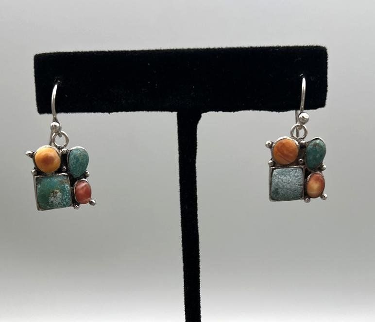 Sterling Silver Multi-Stone Dangle Earrings Turquoise 2
