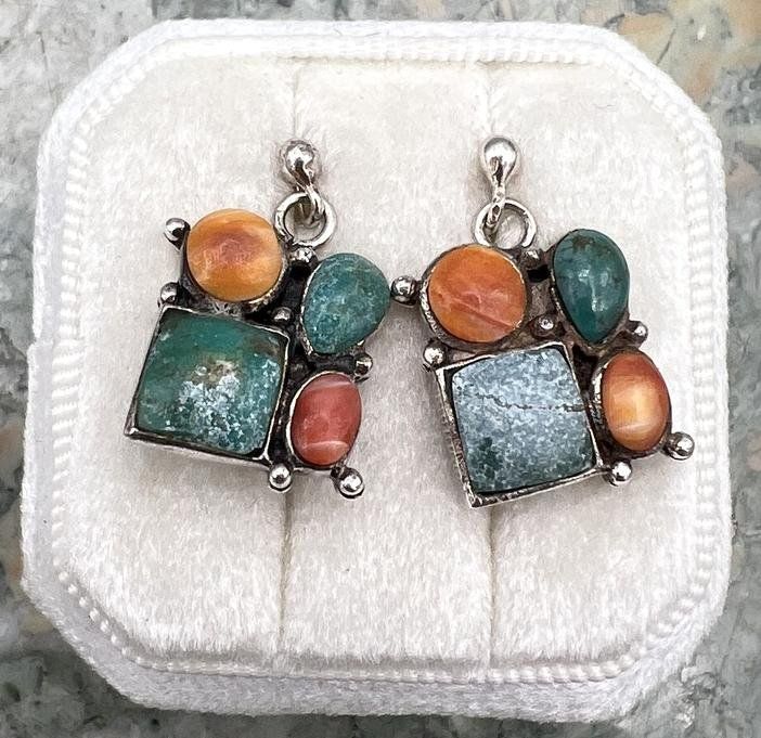 Sterling Silver Multi-Stone Dangle Earrings Turquoise