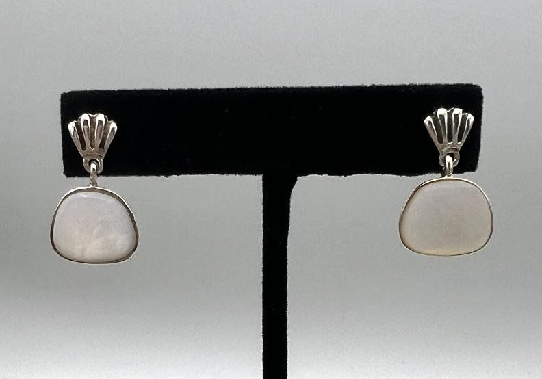 Sterling Silver Drop Earrings with White Stone Fan Top Design 2