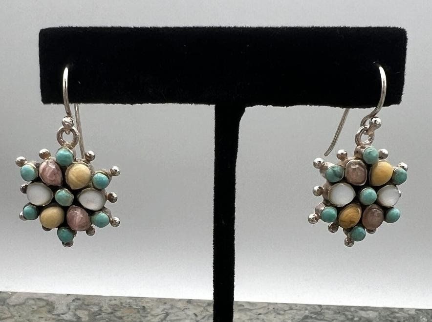 Sterling Silver Multi-Stone Cluster Earrings Turquoise 2