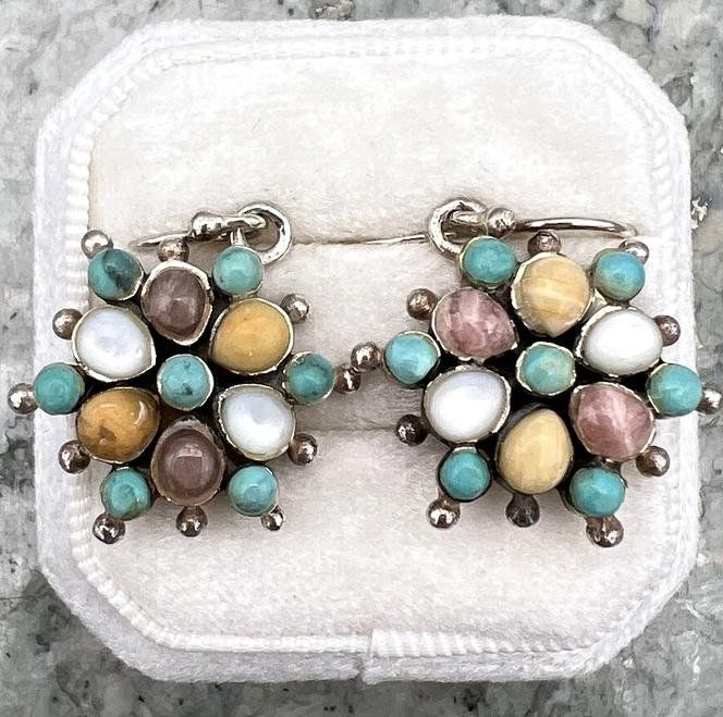 Sterling Silver Multi-Stone Cluster Earrings Turquoise