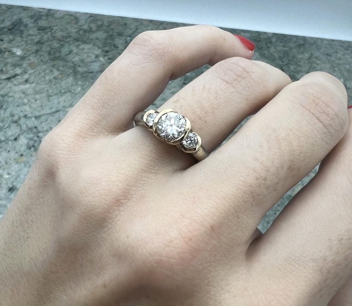 14k Vintage Three-Stone Diamond Ring in Yellow Gold Setting 3