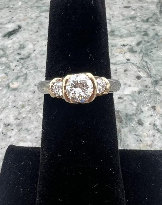 14k Vintage Three-Stone Diamond Ring in Yellow Gold Setting 2