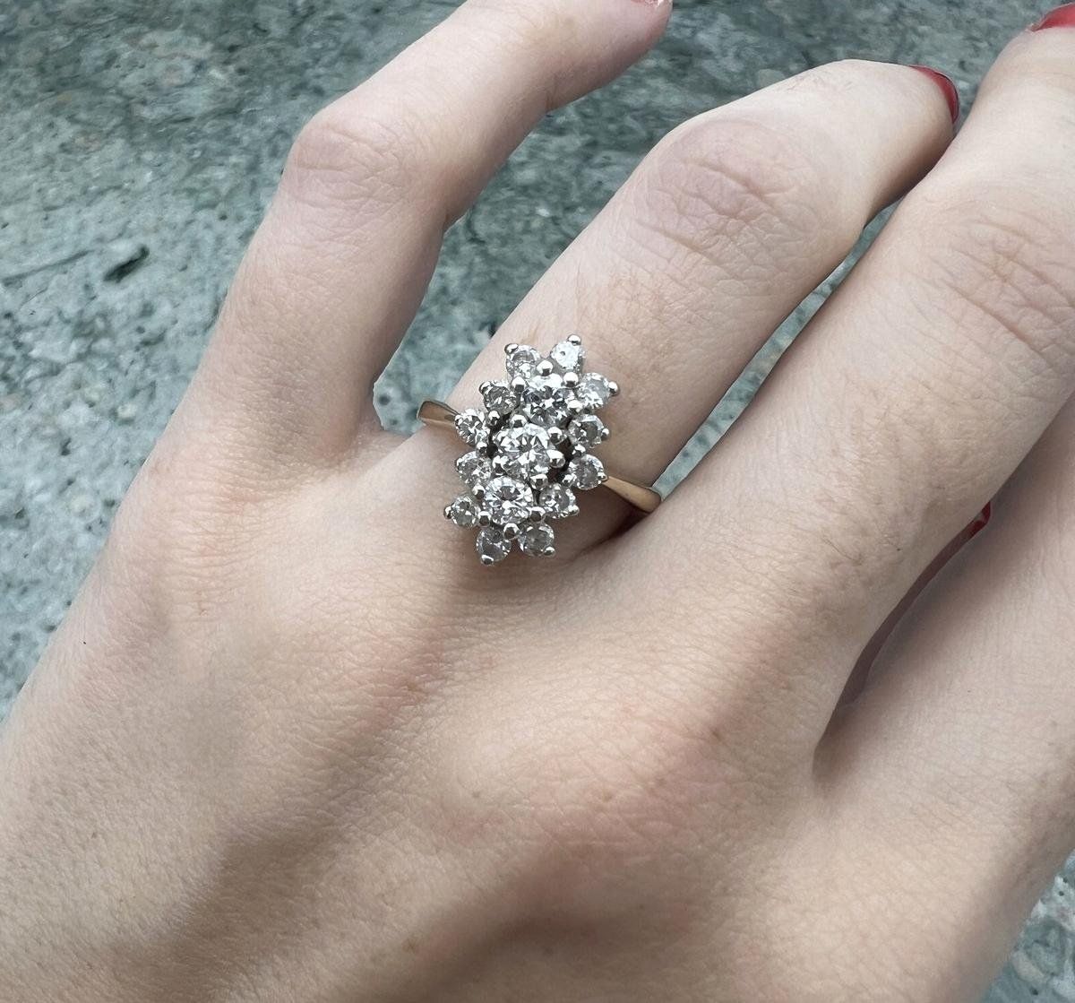 14k Vintage Diamond Cluster Cocktail Ring Gold Band Marquise Shape 3