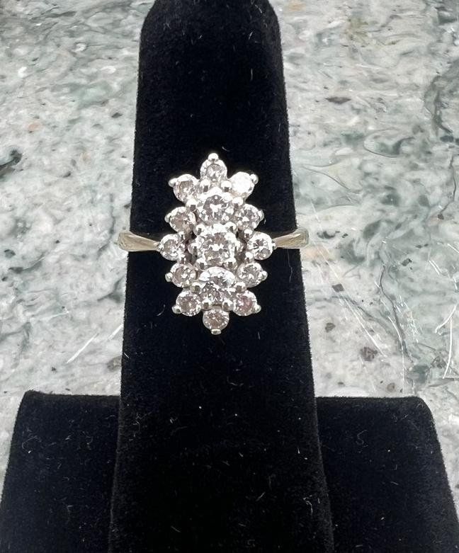 14k Vintage Diamond Cluster Cocktail Ring Gold Band Marquise Shape 2