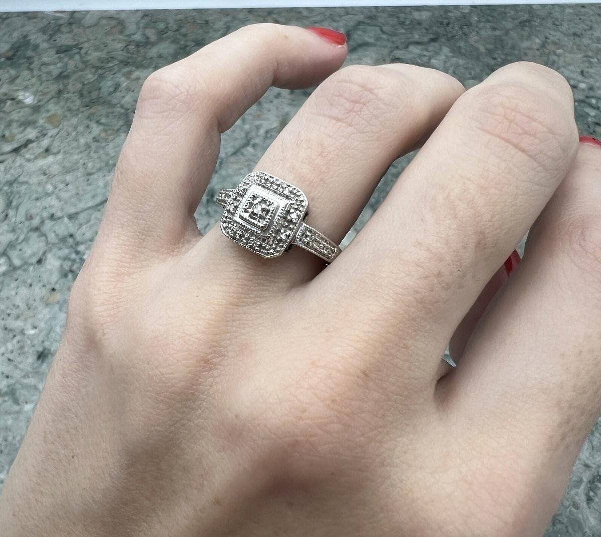 14k White Gold Diamond Halo Square Setting Engagement Ring 3
