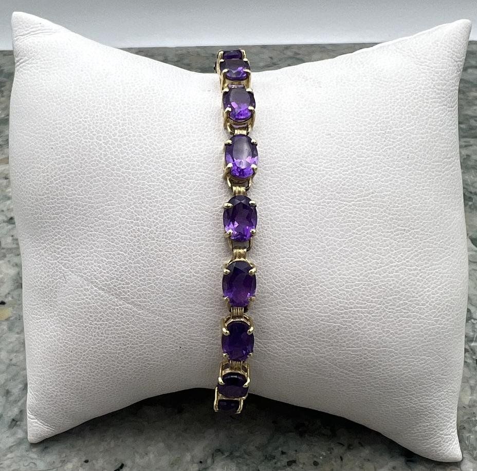 10k Gold Amethyst Tennis Bracelet Oval Cut