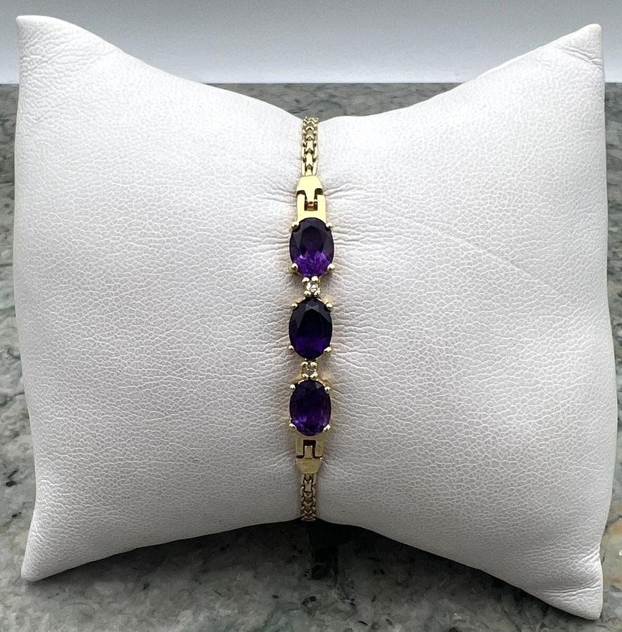 14K Gold Amethyst & Diamond Bracelet