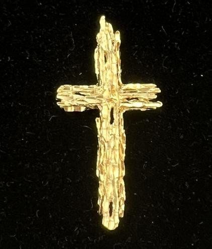 14k Gold Textured Cross Pendant Nugget Style
