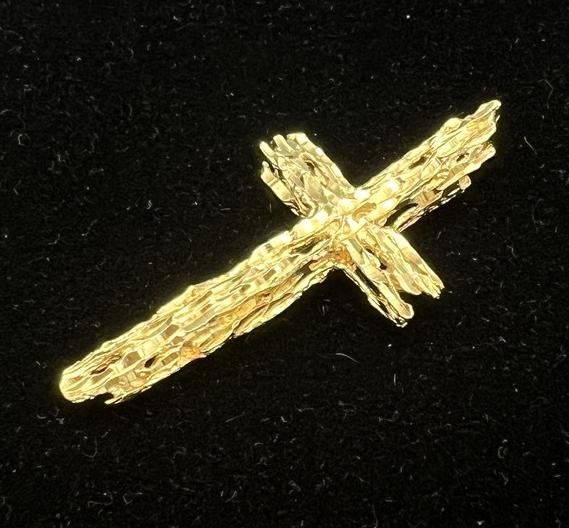 14k Gold Textured Cross Pendant Nugget Style 2