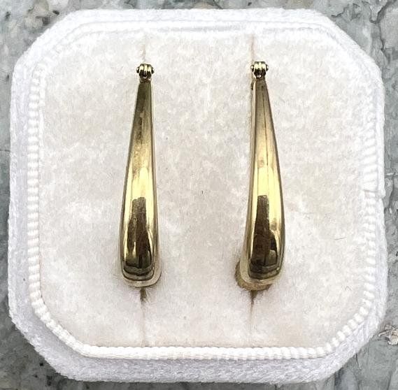 14k Gold Elongated Teardrop Hoop Earrings Vintage Style