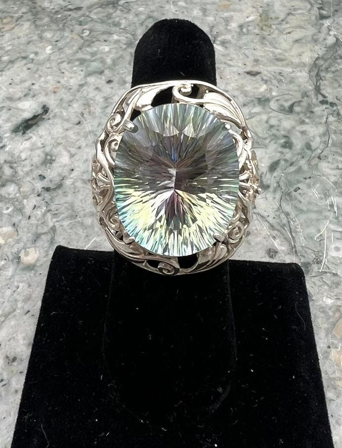 Sterling Silver Mystic Topaz Cocktail Ring Filigree Setting. sz 6 2