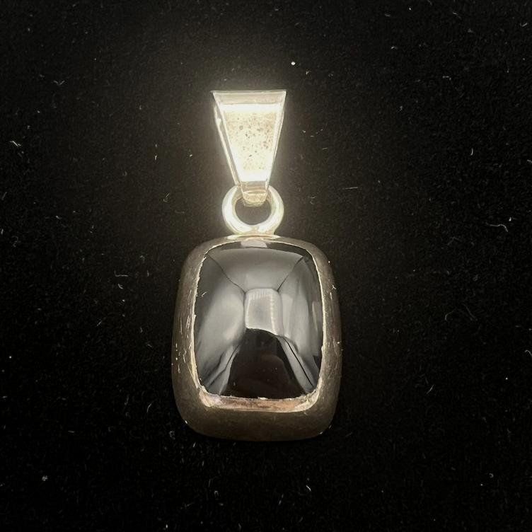 Sterling Silver Pendant with Black Onyx Cabochon Cushion Shape