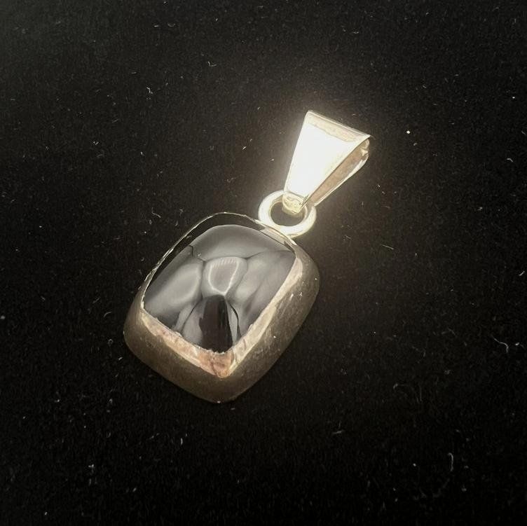 Sterling Silver Pendant with Black Onyx Cabochon Cushion Shape 2