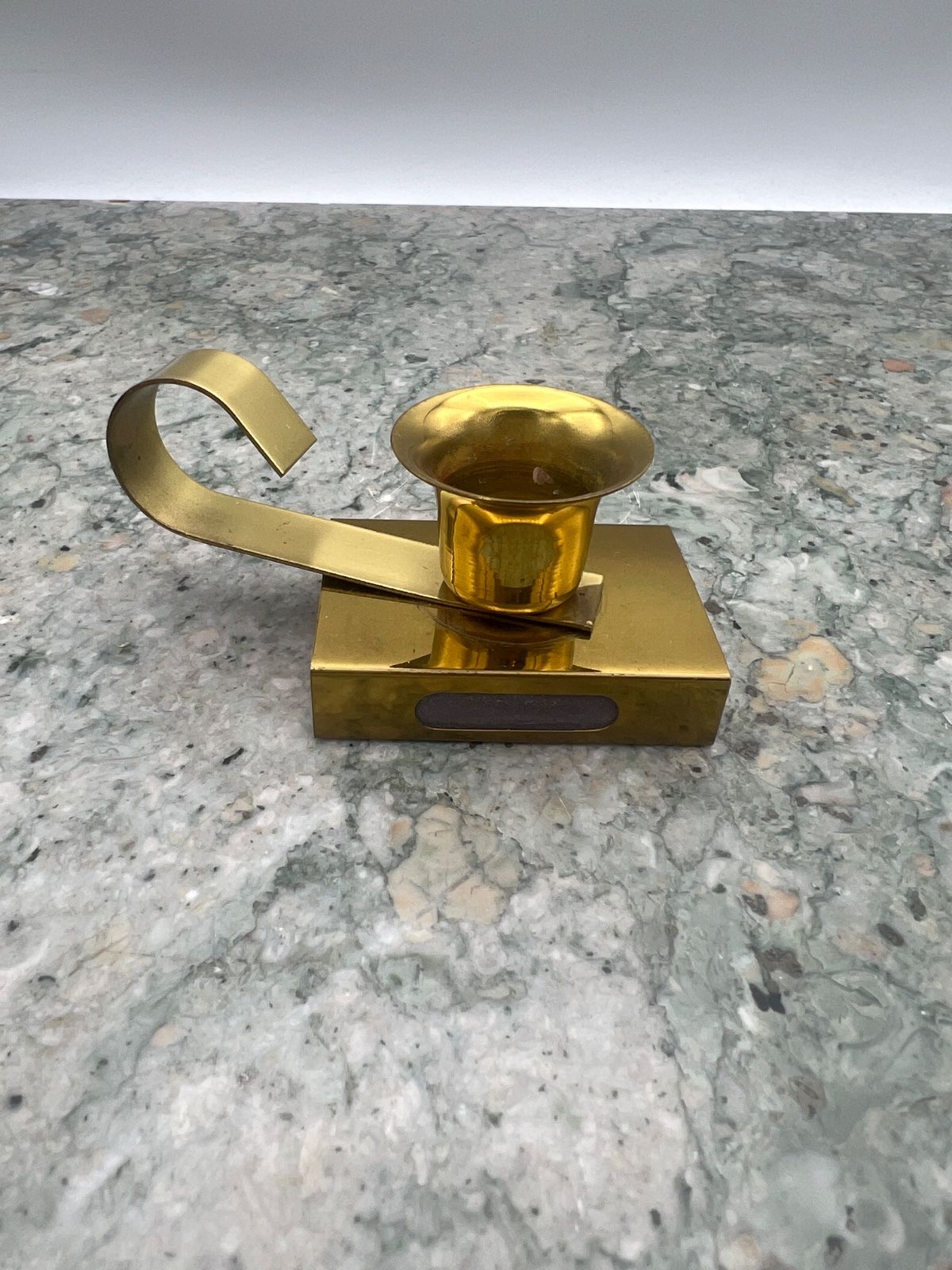 Brass Chamberstick Candle Holder with Matchbox Base, Mid-Century