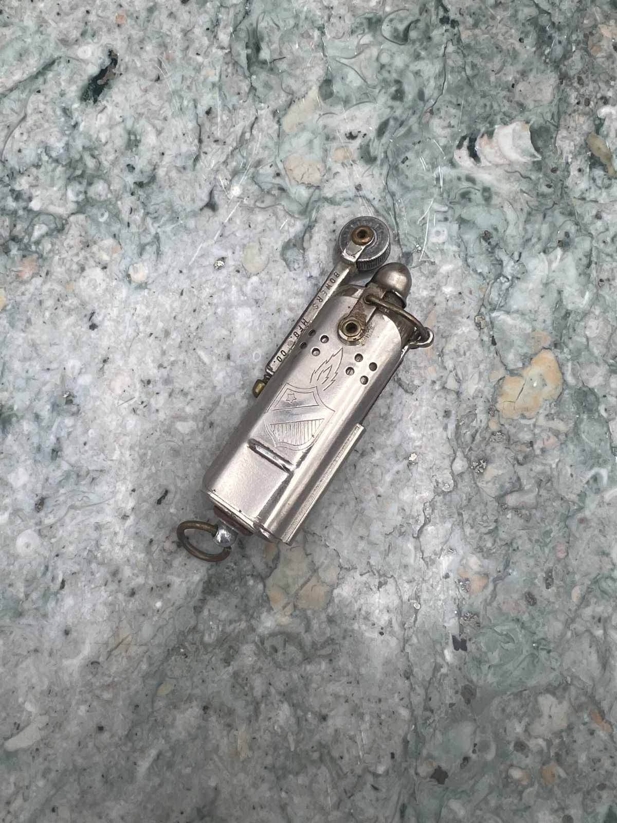 Vintage Bowers Mfg Co Trench Lighter with Shield Emblem WWII Era