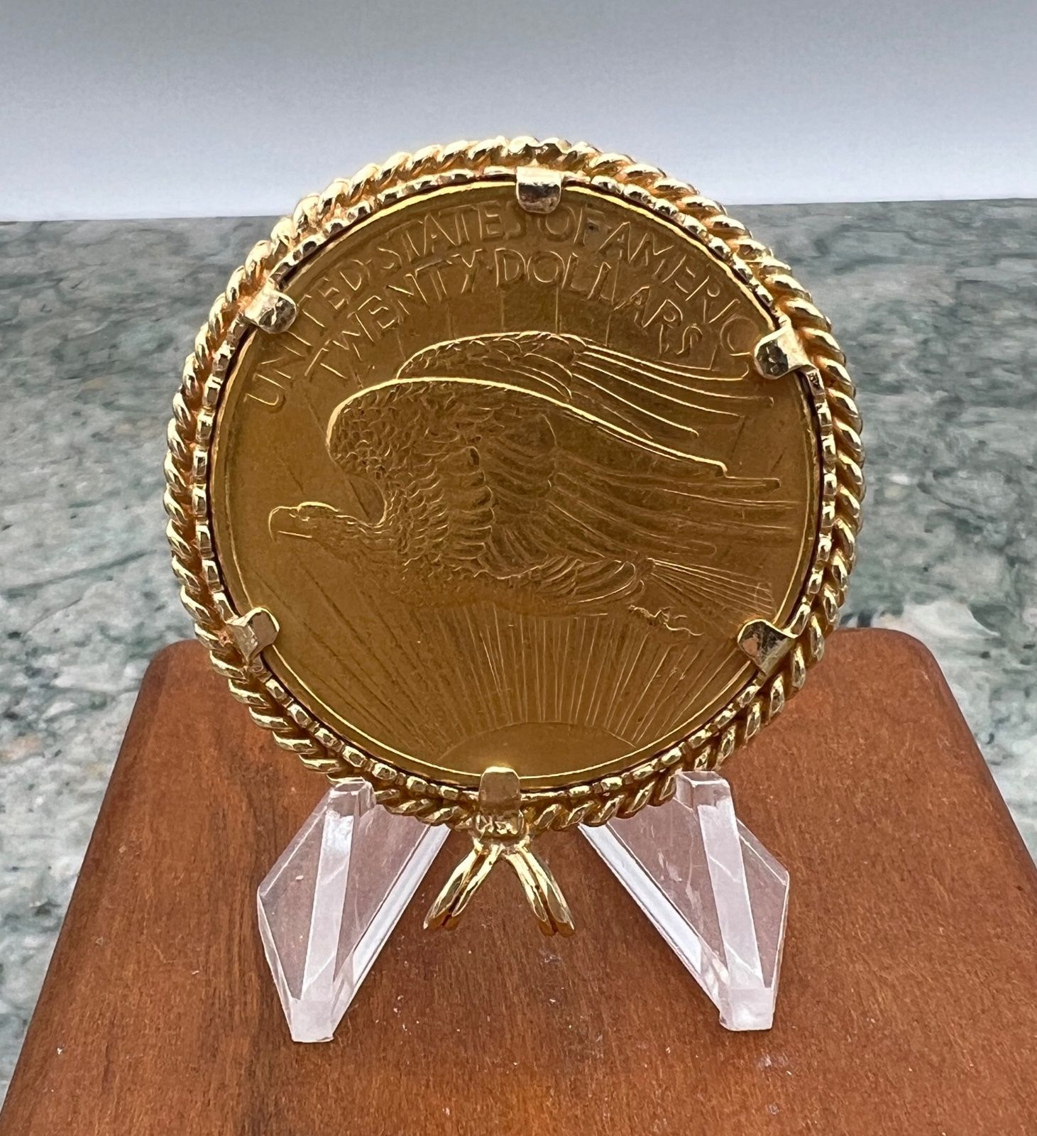 1908 Saint-Gaudens $20 Gold Double Eagle Coin in 14K Pendant Bezel 2
